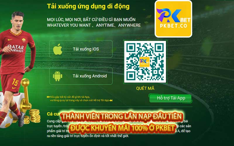 Thành viên trong lần nạp đầu tiên 
được khuyến mãi 100% ở PKBET